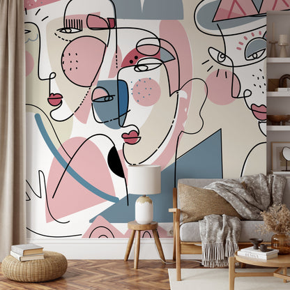 Surreal Abstract Mural Line Art Wallpaper Peel and Stick Wallpaper Home Decor - D603
