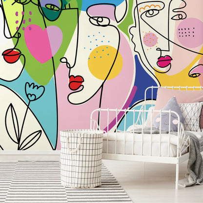 Colorful Abstract Mural Line Art Wallpaper Peel and Stick Wallpaper Home Decor - D604