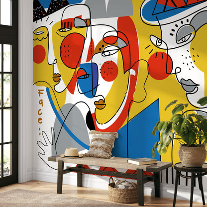 Colorful Line Art Mural Abstract Wallpaper Peel and Stick Wallpaper Home Decor - D605