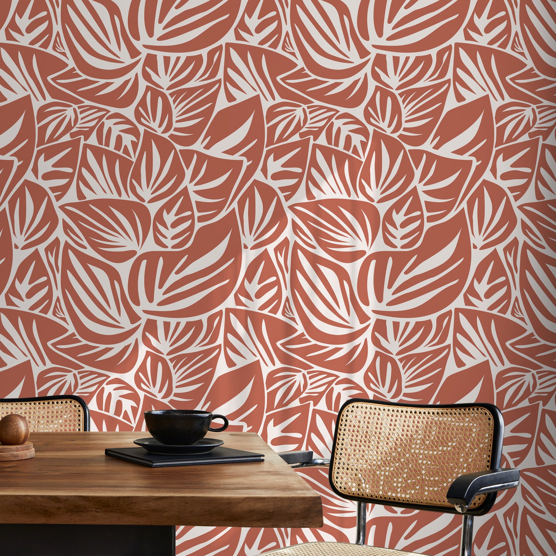 Red Leaf Wallpaper Modern Wallpaper Peel and Stick and Traditional Wallpaper - D650