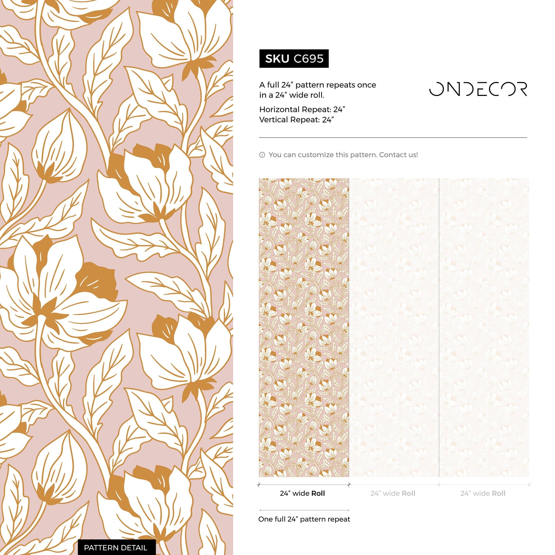 Pink Floral Art Nouveau Wallpaper / Peel and Stick Wallpaper Removable Wallpaper Home Decor Wall Art Wall Decor Room Decor - C695