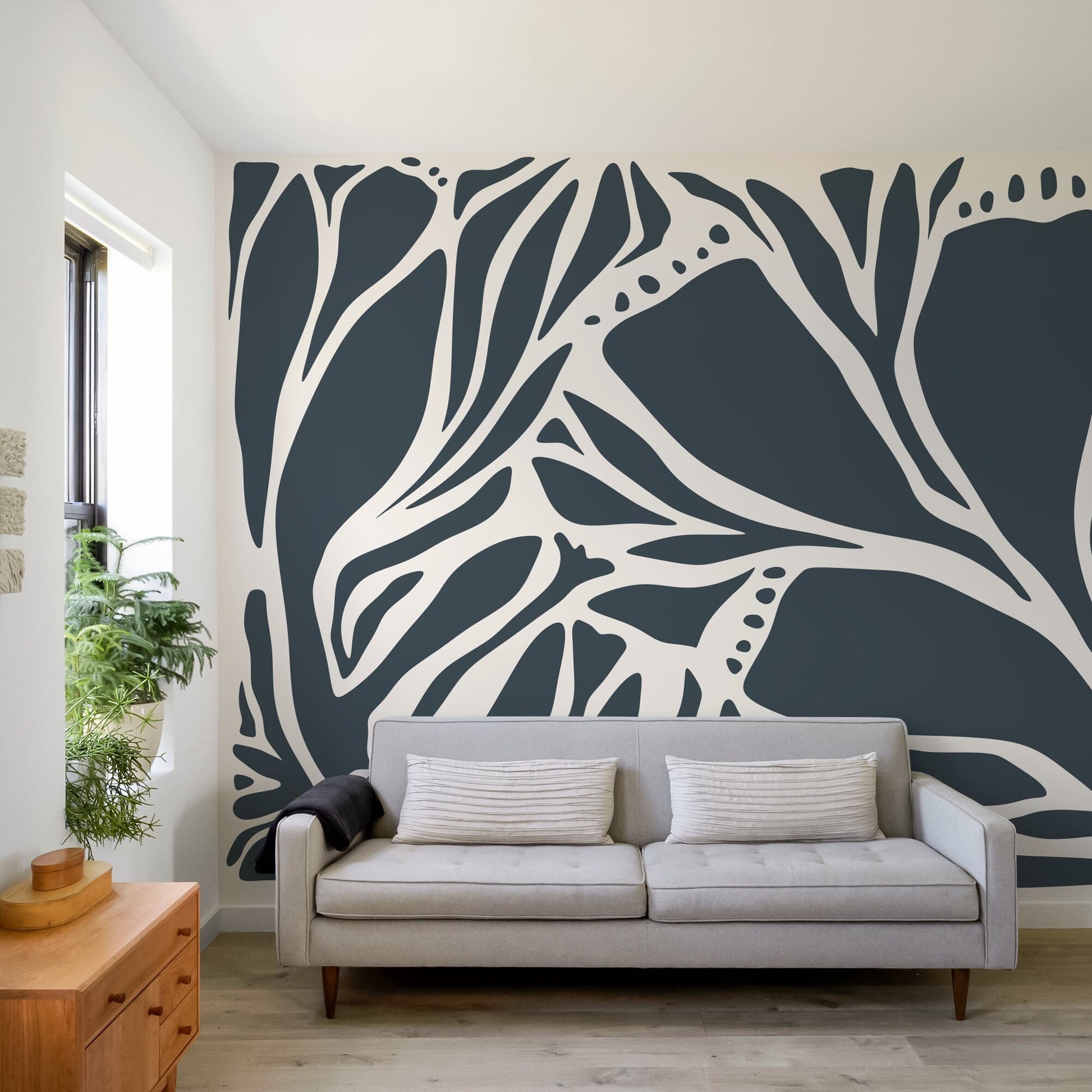 Dark Grey Abstract Art Wallpaper Large Modern Wallpaper Peel and Stick and Traditional Wallpaper - D631