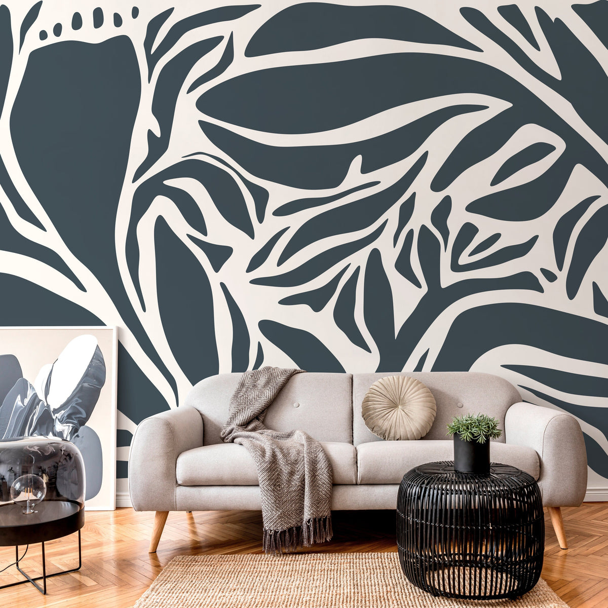 Dark Grey Abstract Art Wallpaper Large Modern Wallpaper Peel and Stick and Traditional Wallpaper - D631