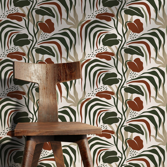 Tropical Modern Wallpaper Leaves Wallpaper Peel and Stick and Traditional Wallpaper - D717
