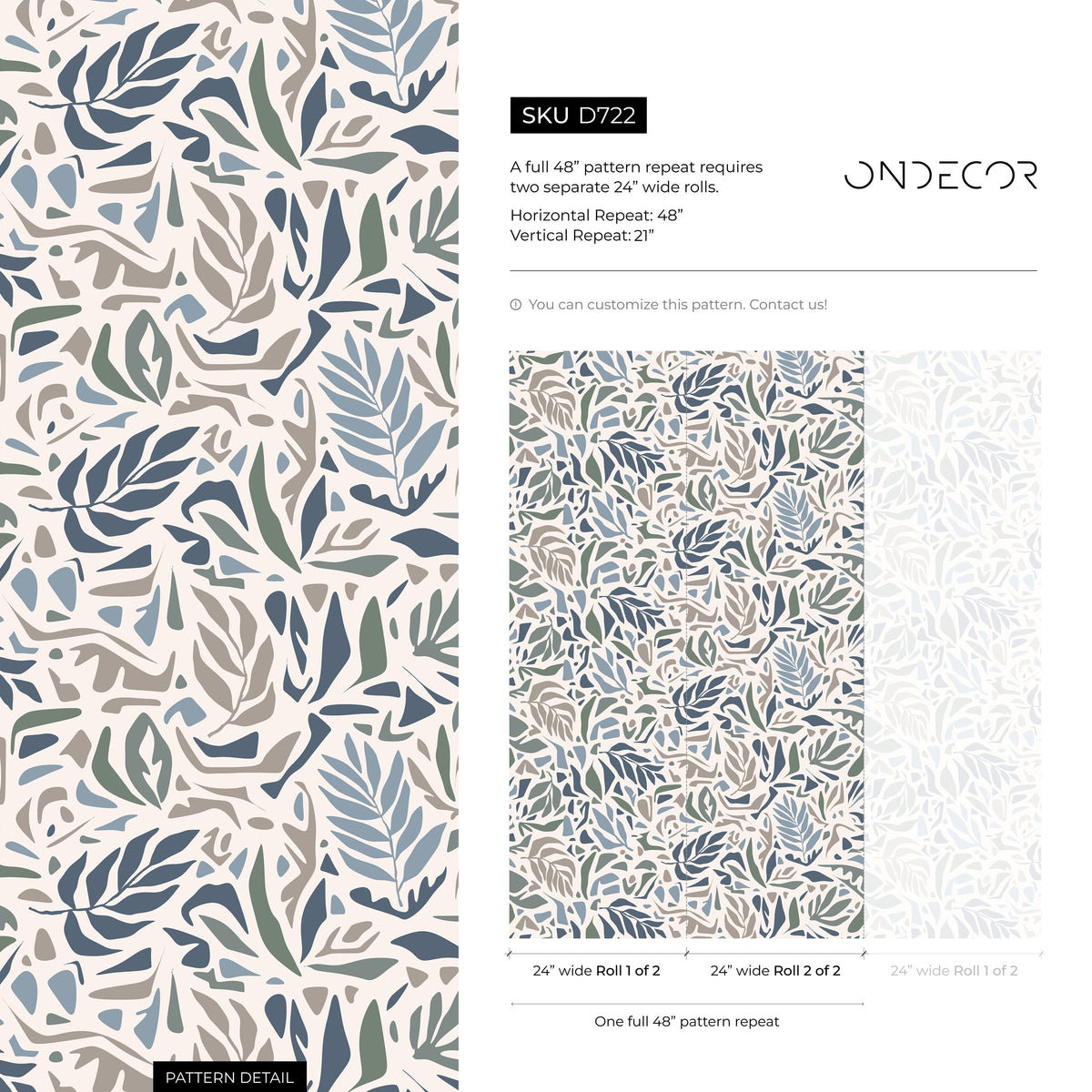 Abstract Leaf Wallpaper Modern Wallpaper Peel and Stick and Traditional Wallpaper - D722