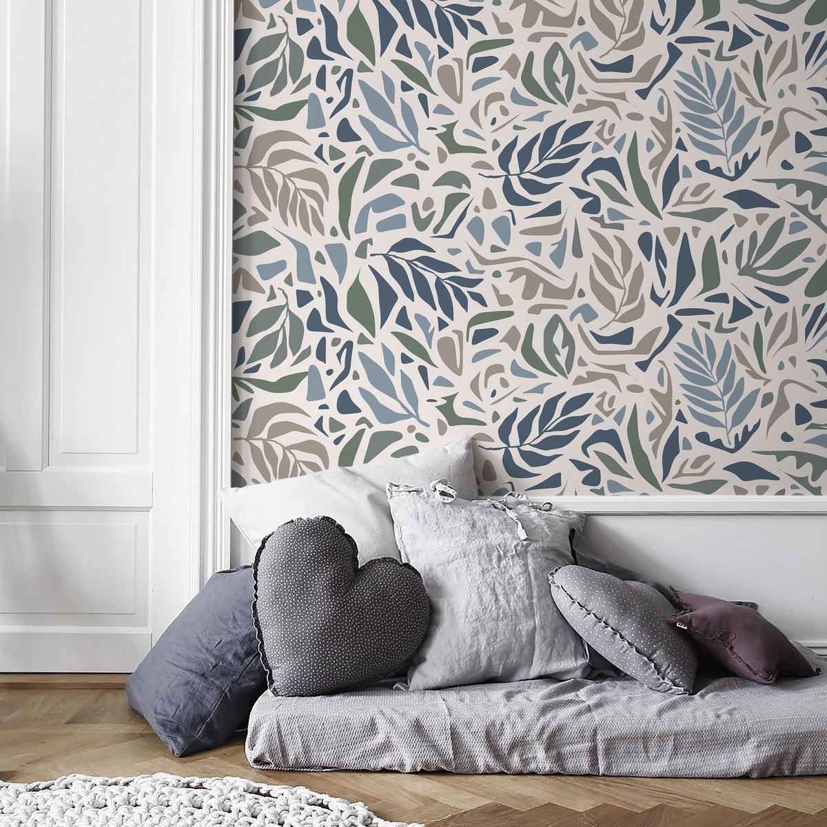 Abstract Leaf Wallpaper Modern Wallpaper Peel and Stick and Traditional Wallpaper - D722