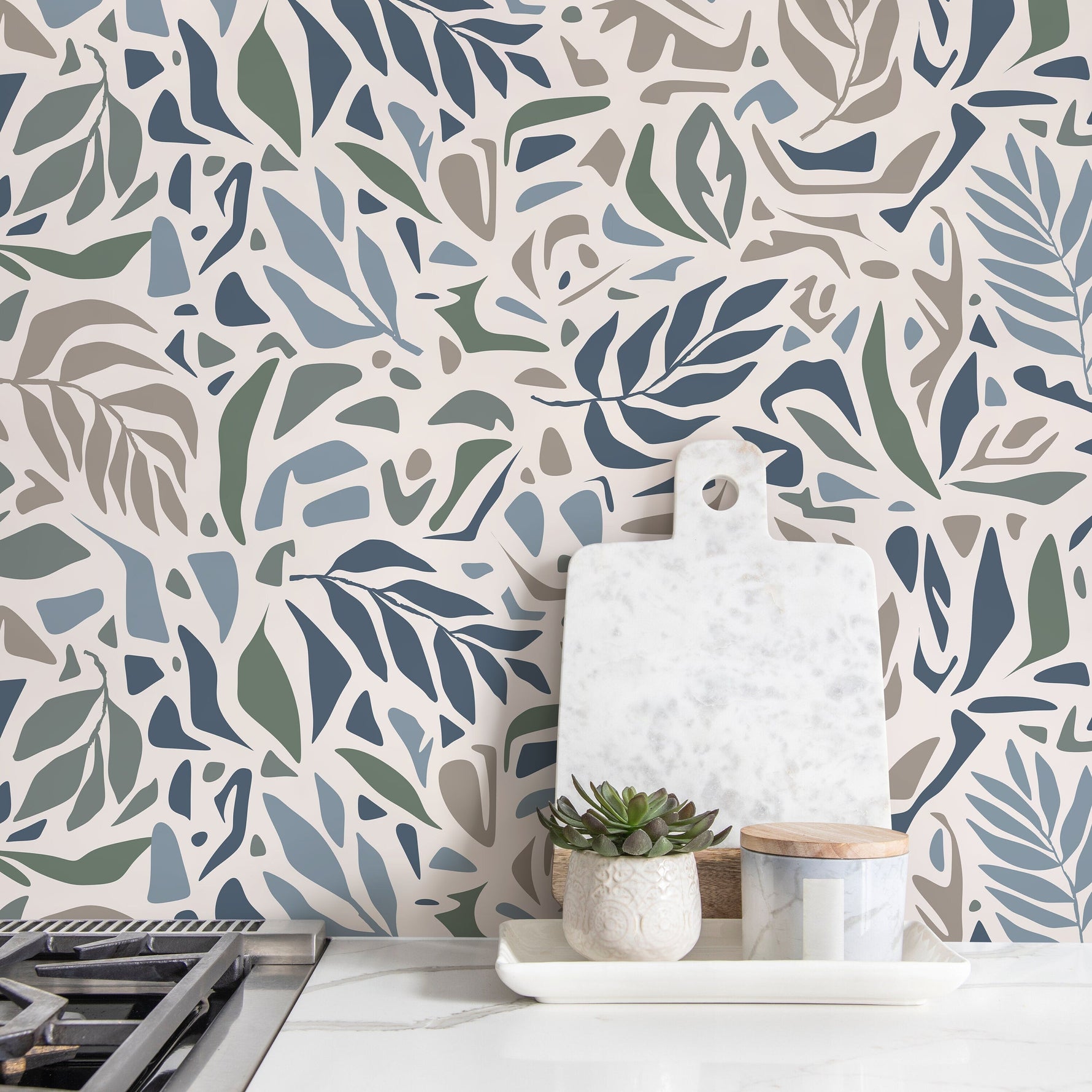 Abstract Leaf Wallpaper Modern Wallpaper Peel and Stick and Traditional Wallpaper - D722
