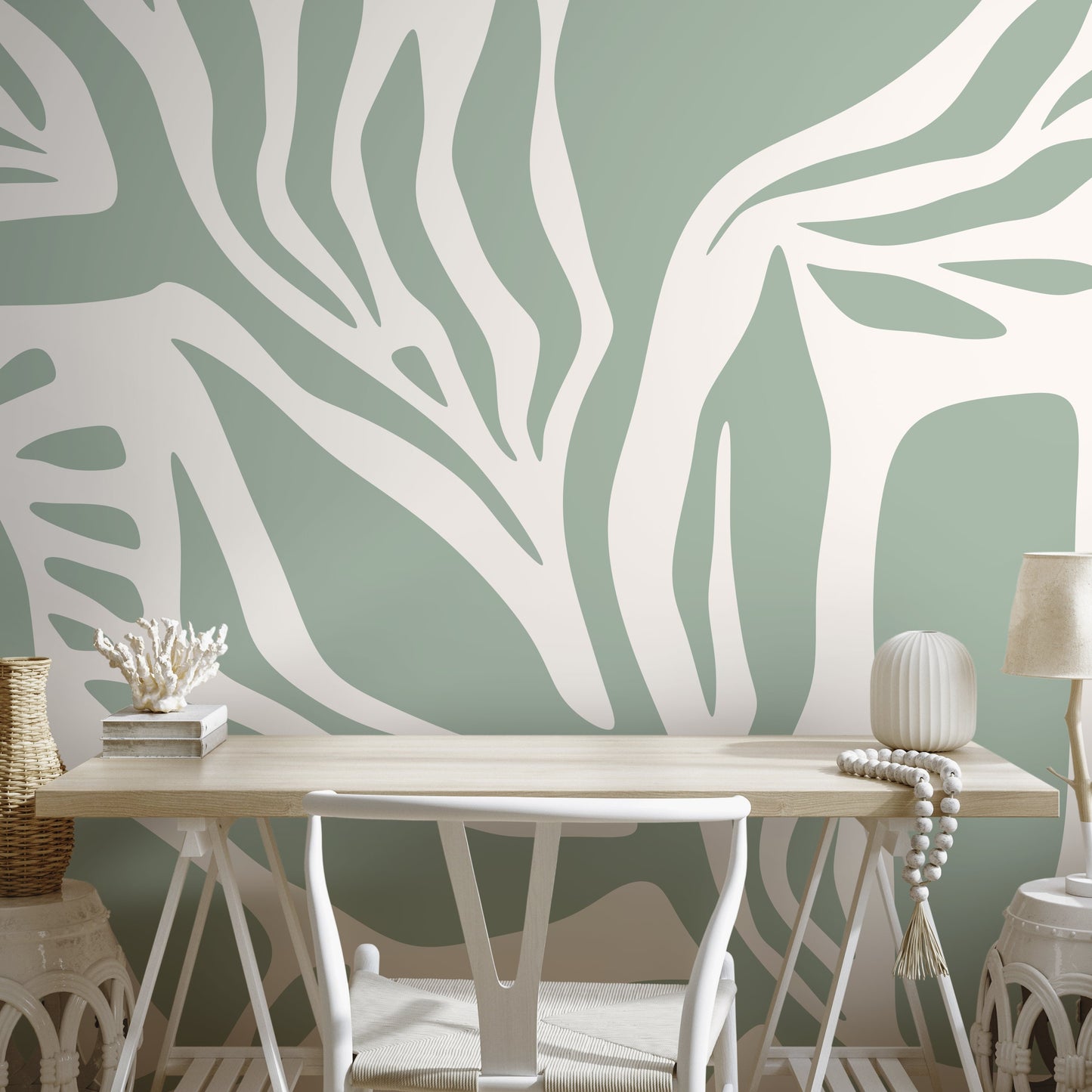 Light Green Abstract Art Wallpaper Large Boho Wallpaper Peel and Stick and Traditional Wallpaper - D627
