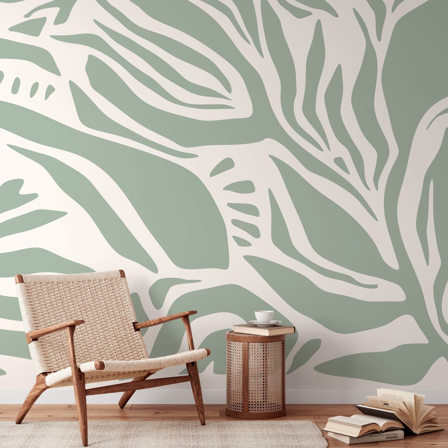 Light Green Abstract Art Wallpaper Large Boho Wallpaper Peel and Stick and Traditional Wallpaper - D627
