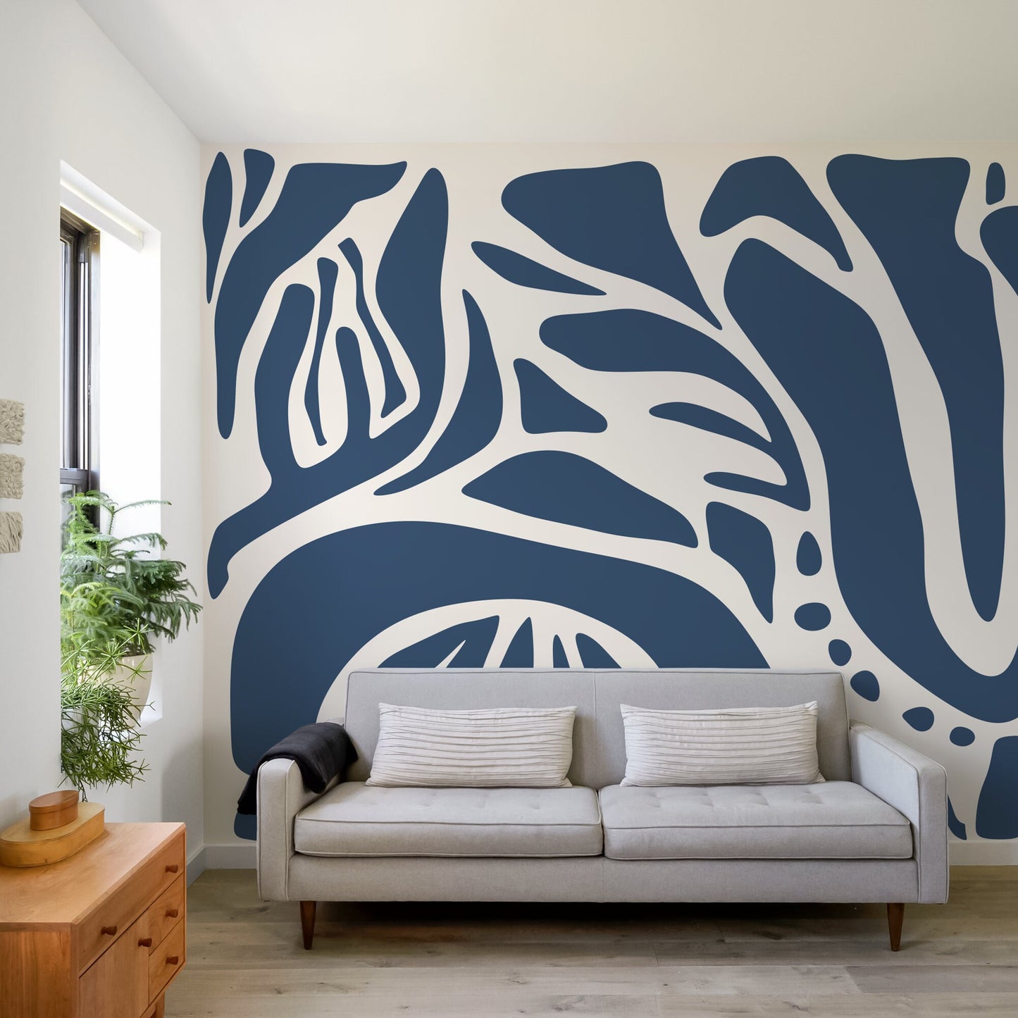 Dark Blue and Beige Abstract Wallpaper Large Modern Wallpaper Peel and Stick and Traditional Wallpaper - D633