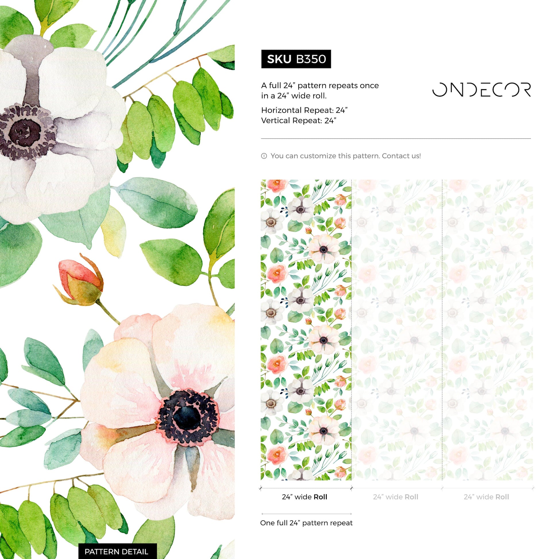 Watercolor Cute Flowers Wallpaper - Removable Wallpaper Peel and Stick Wallpaper Wall Paper - B350