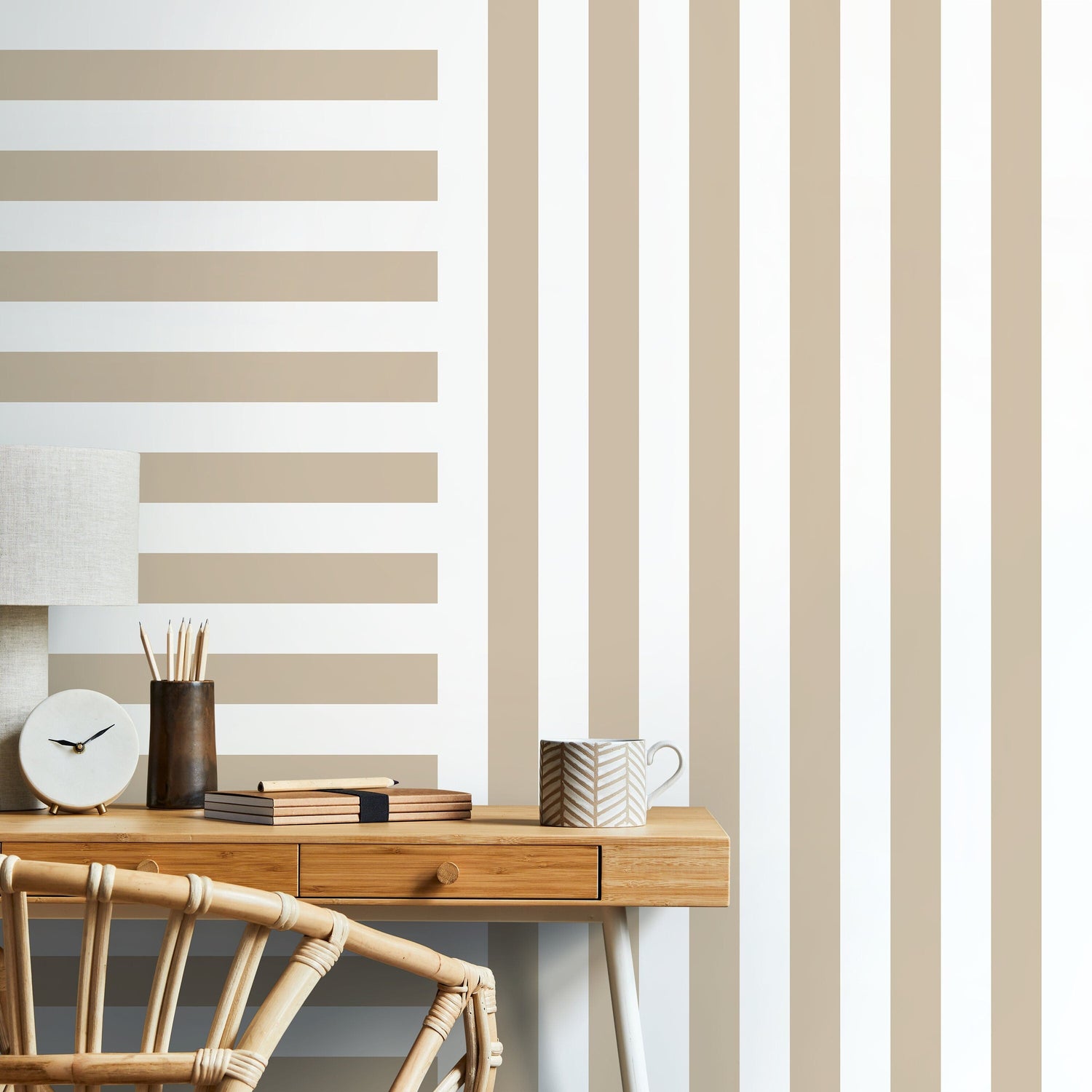 Beige Striped Wallpaper Modern Geometric Wallpaper Peel and Stick and Traditional Wallpaper - D736