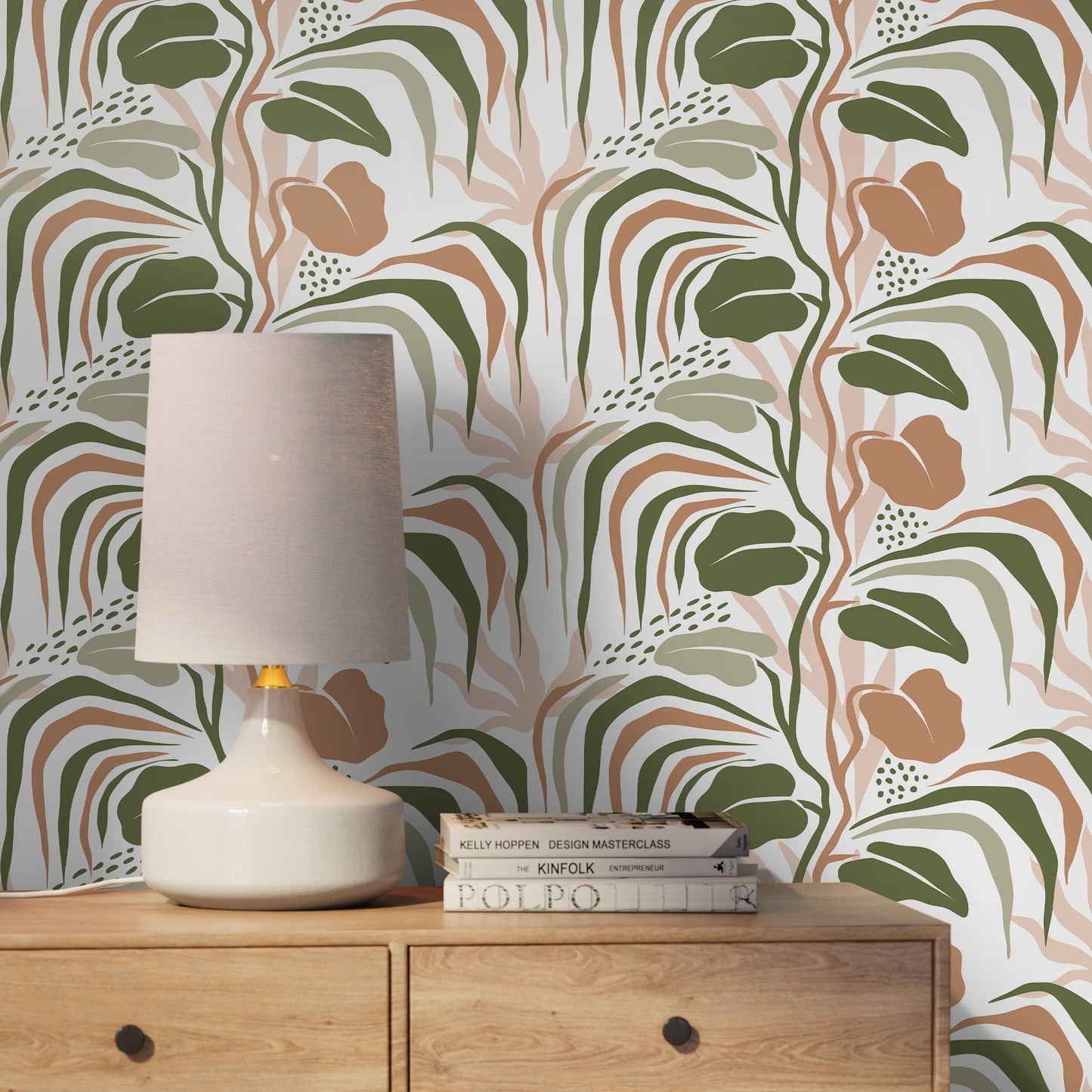 Tropical Leaves Wallpaper Boho Wallpaper Peel and Stick and Traditional Wallpaper - D719