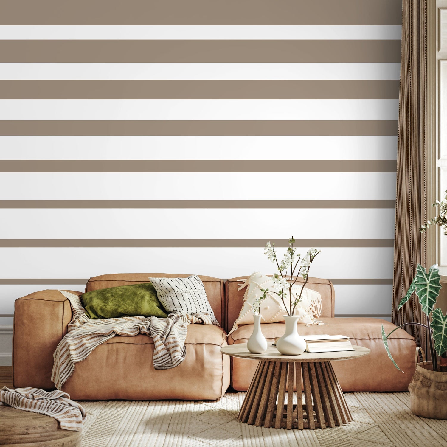 Beige Striped Wallpaper Modern Wallpaper Peel and Stick and Traditional Wallpaper - D727