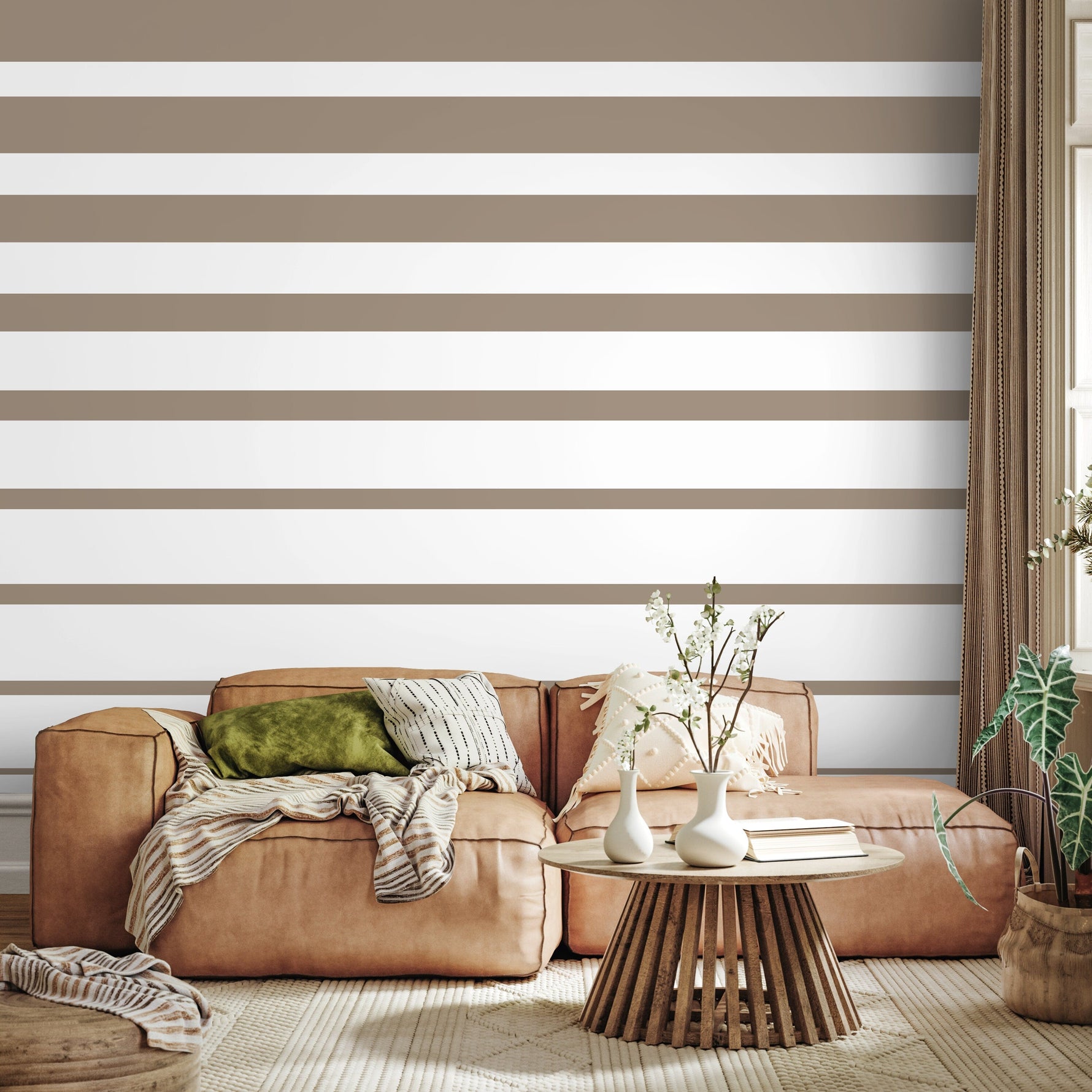 Beige Striped Wallpaper Modern Wallpaper Peel and Stick and Traditional Wallpaper - D727
