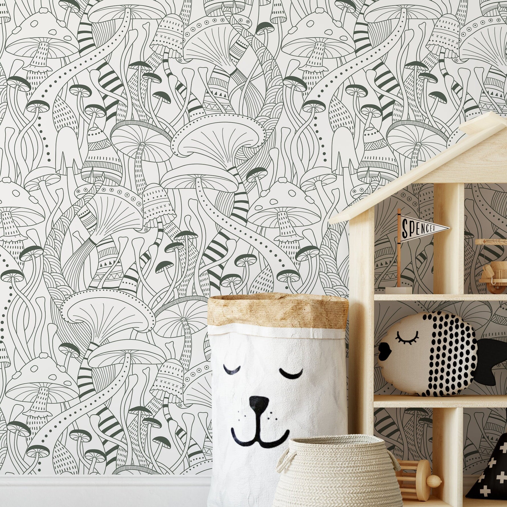 Green Mushroom Wallpaper Modern Peel and Stick and Traditional Wallpaper - D812