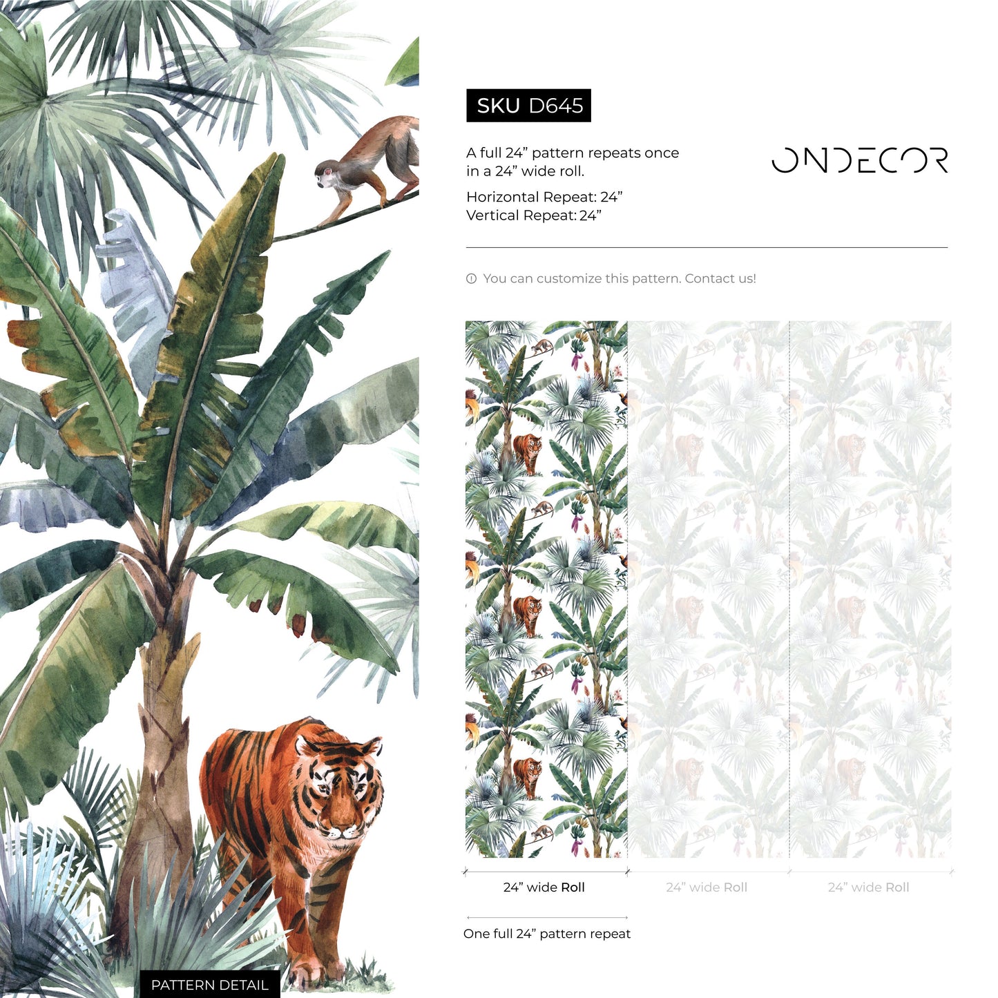 Tropical Jungle Wallpaper Botanical Wallpaper Peel and Stick and Traditional Wallpaper - D645