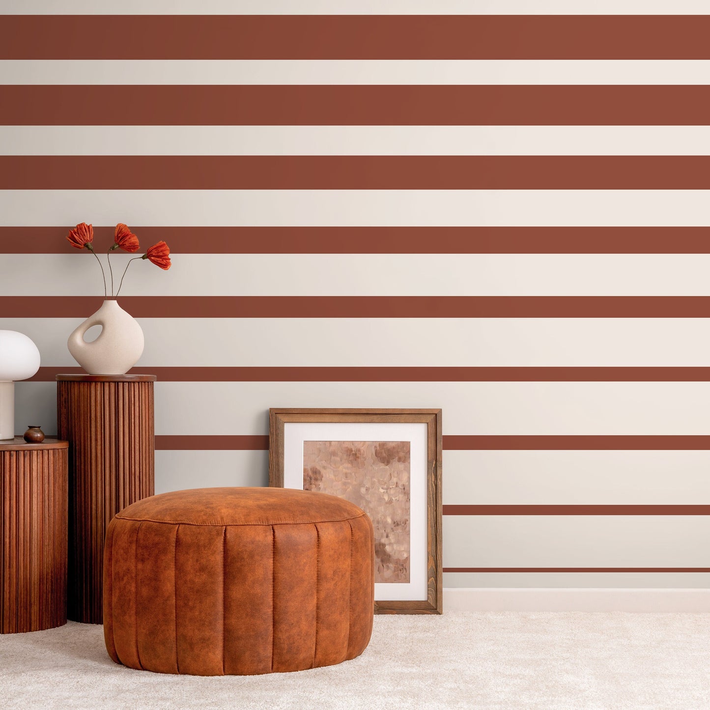 Terracotta Striped Wallpaper Modern Wallpaper Peel and Stick and Traditional Wallpaper - D728