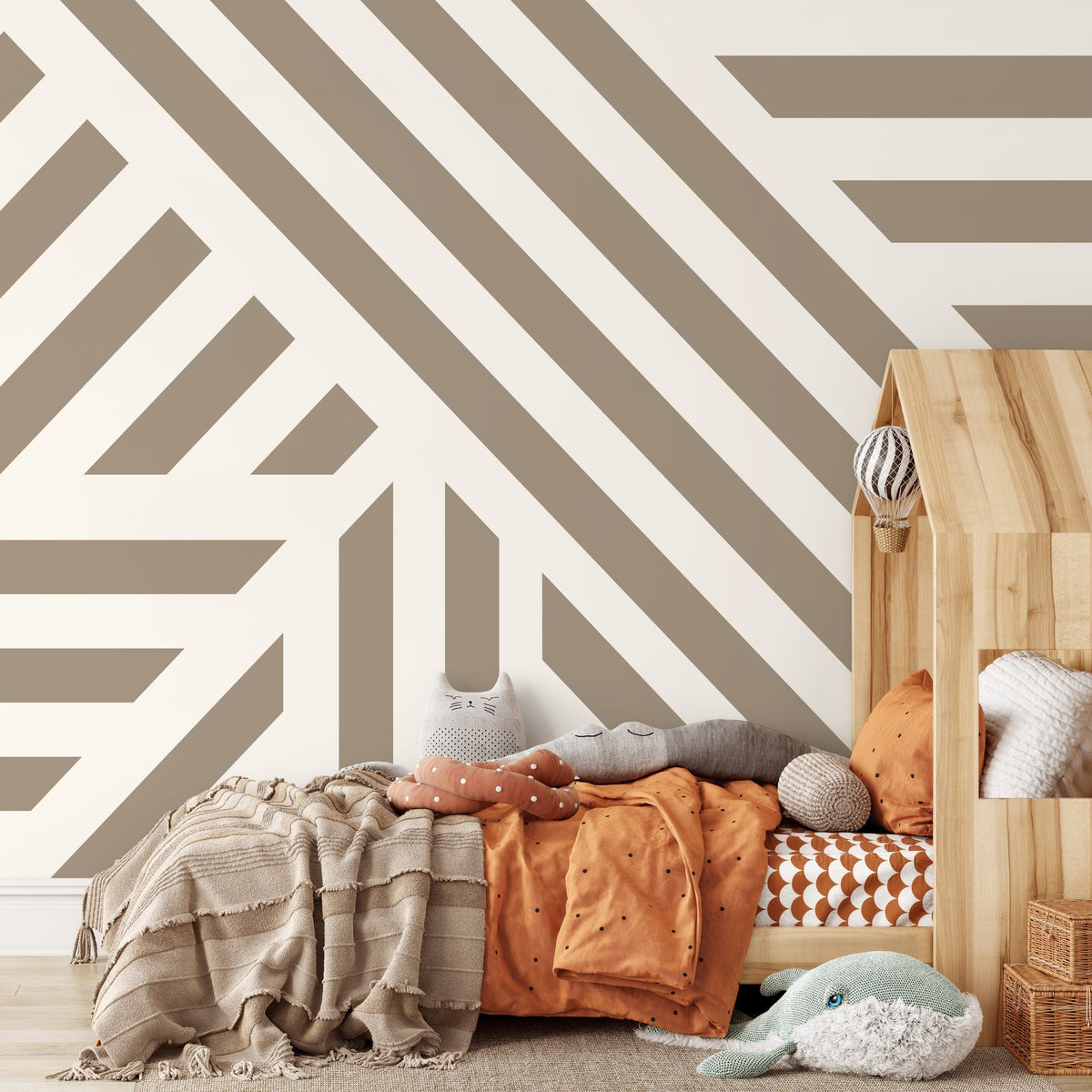 Beige Geometric Wallpaper Modern Striped Wallpaper Peel and Stick and Traditional Wallpaper - D734