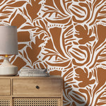 Orange Abstract Leaf Wallpaper Modern Wallpaper Peel and Stick and Traditional Wallpaper - D641