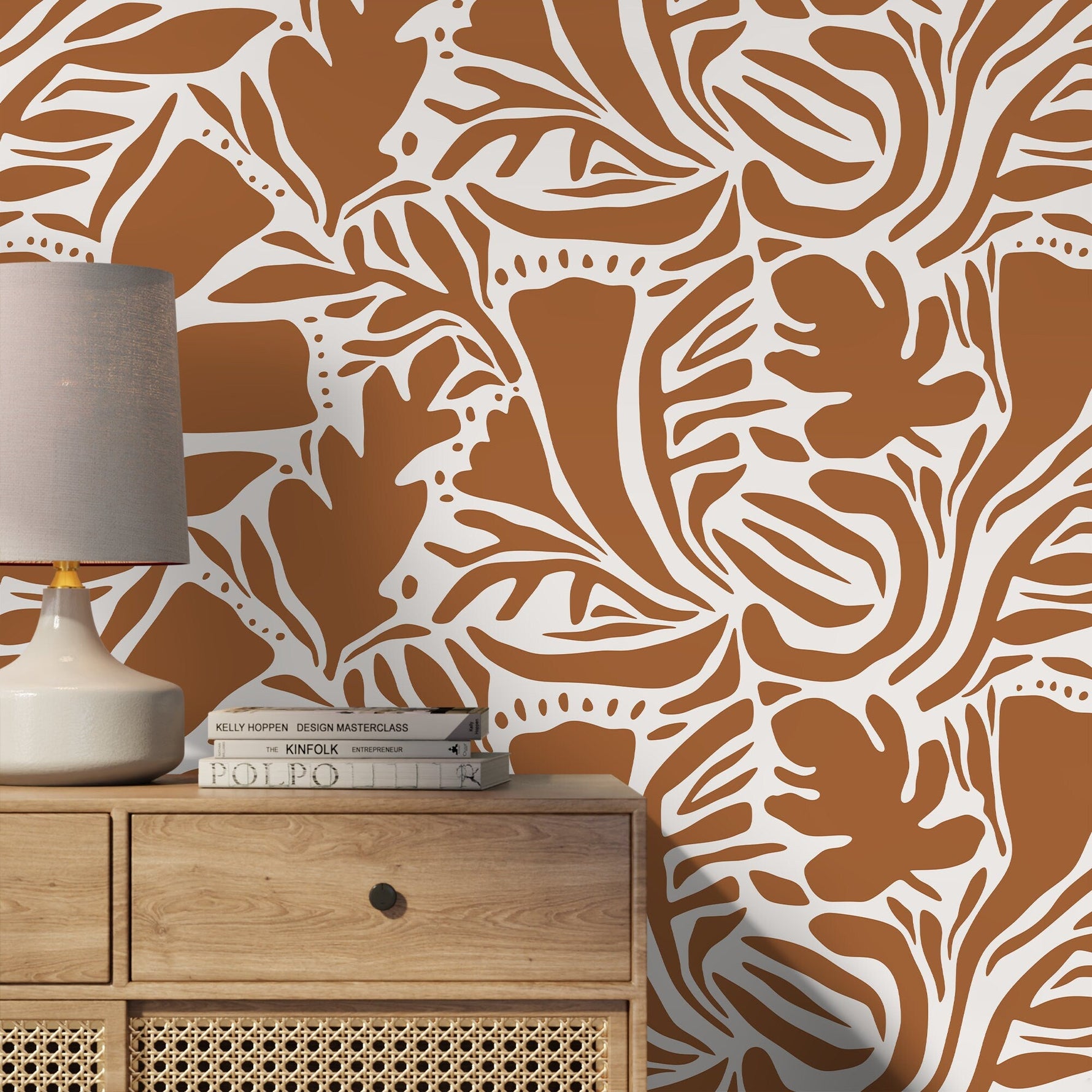 Orange Abstract Leaf Wallpaper Modern Wallpaper Peel and Stick and Traditional Wallpaper - D641