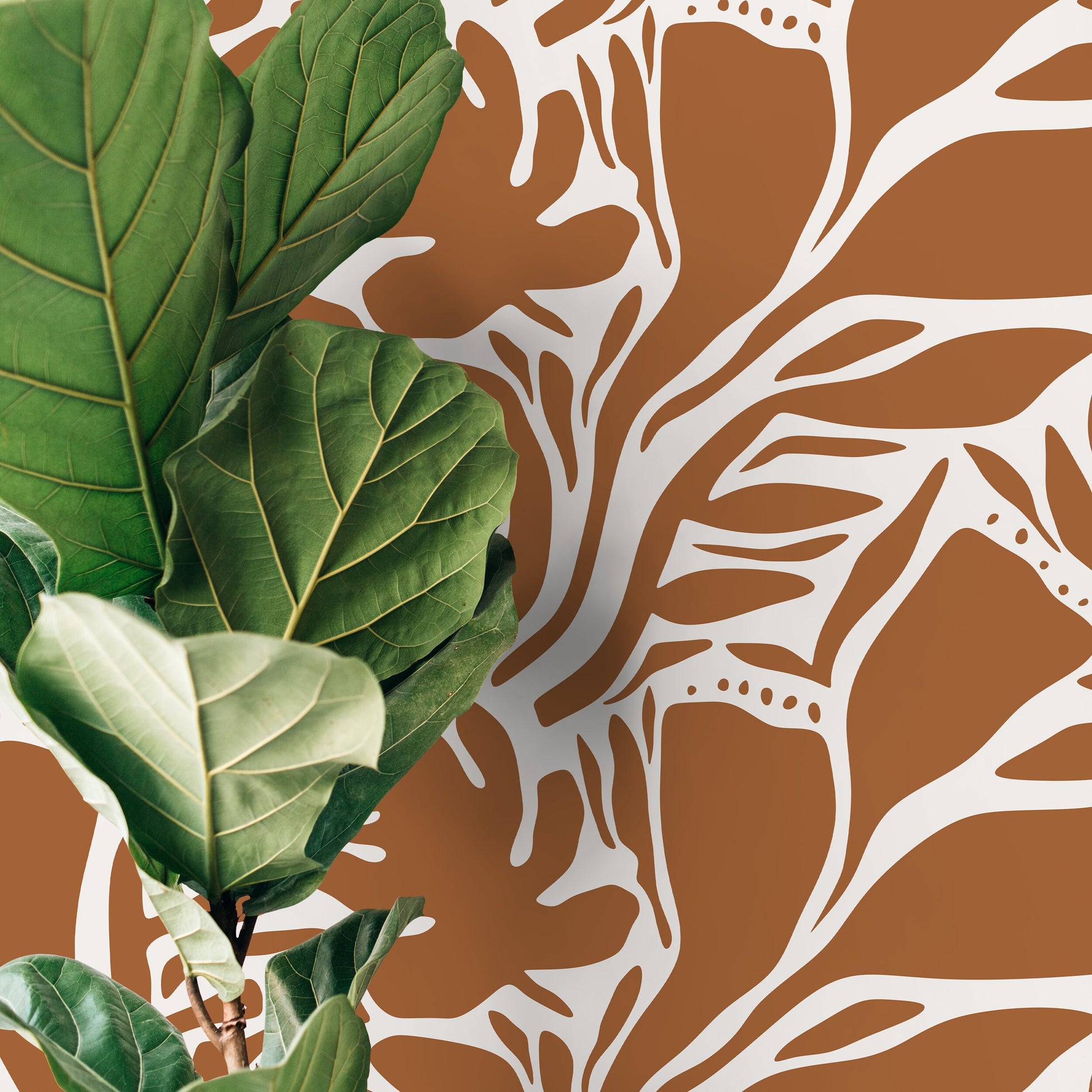 Orange Abstract Leaf Wallpaper Modern Wallpaper Peel and Stick and Traditional Wallpaper - D641