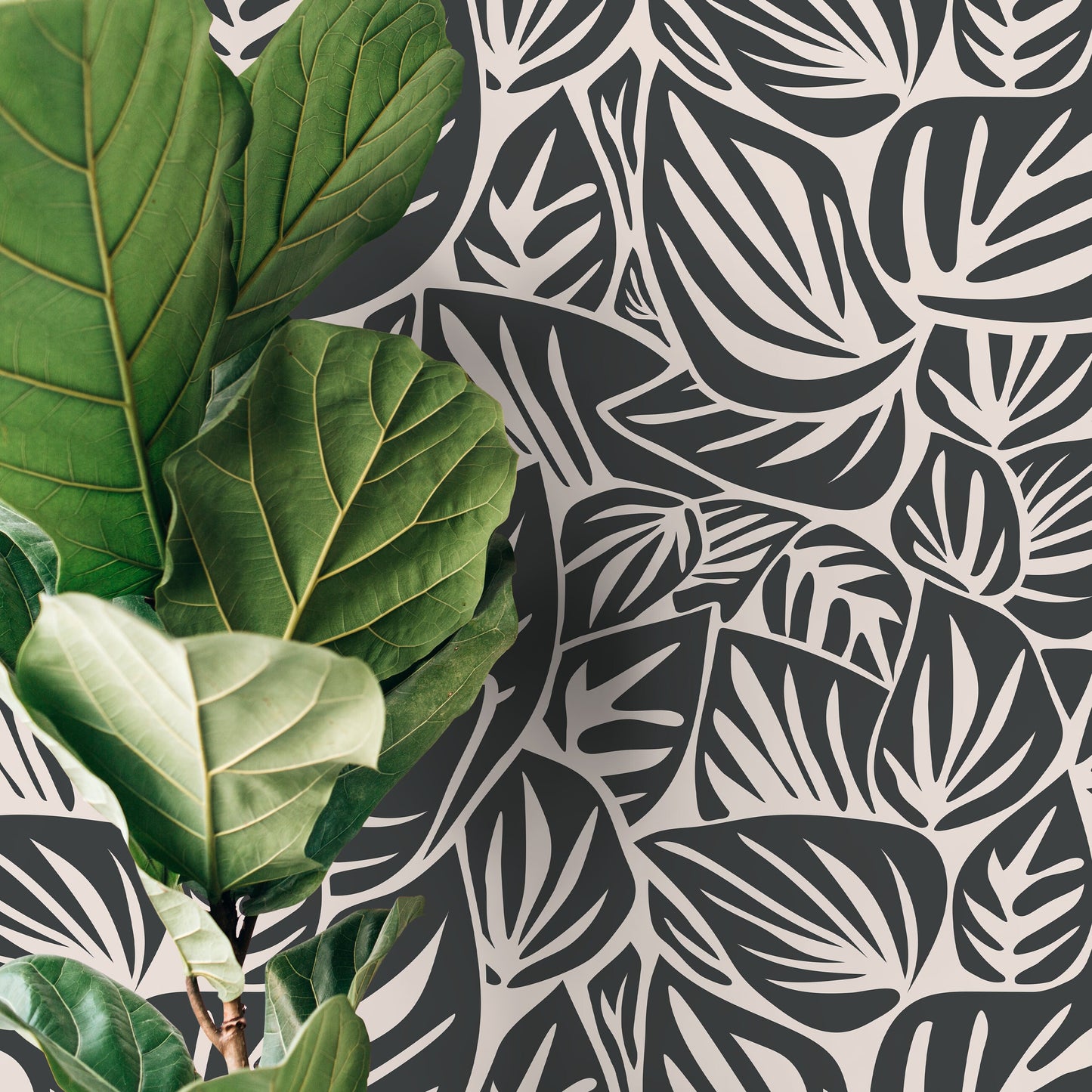 Gray Leaf Wallpaper Modern Wallpaper Peel and Stick and Traditional Wallpaper - D649