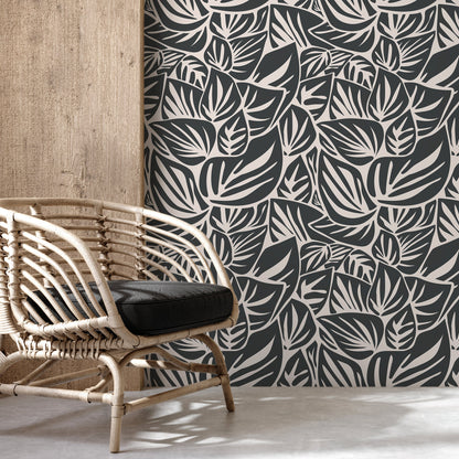 Gray Leaf Wallpaper Modern Wallpaper Peel and Stick and Traditional Wallpaper - D649