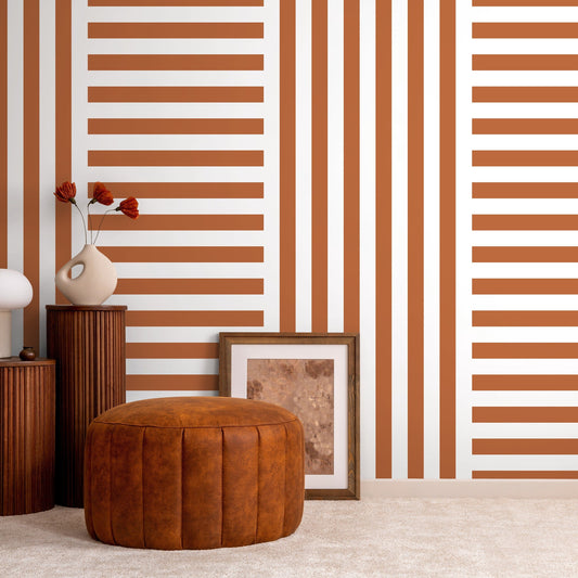 Terracotta Striped Wallpaper Modern Geometric Wallpaper Peel and Stick and Traditional Wallpaper - D739