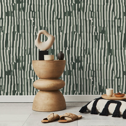 Dark Green Abstract Art Wallpaper Contemporary Wallpaper Peel and Stick and Traditional Wallpaper - D746