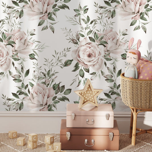 Light Roses Wallpaper Vintage Wallpaper Peel and Stick and Traditional Wallpaper - D644