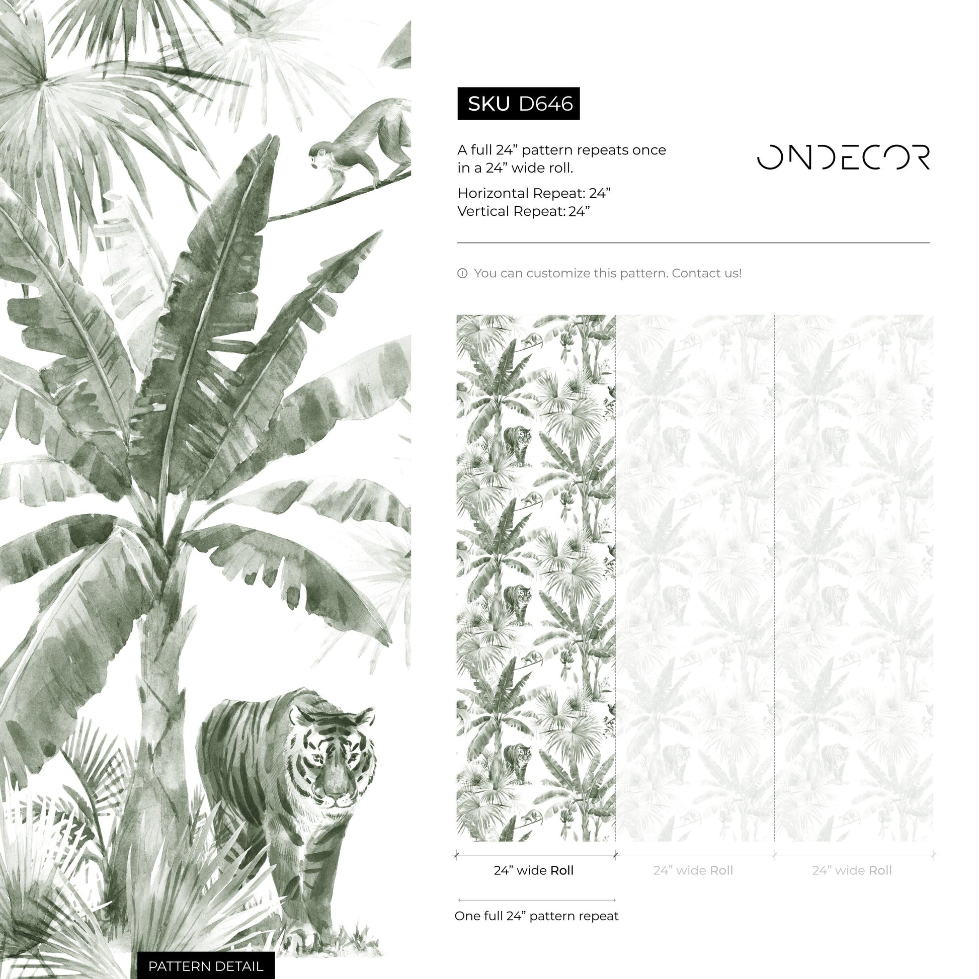 Green Tropical Jungle Wallpaper Botanical Wallpaper Peel and Stick and Traditional Wallpaper - D646