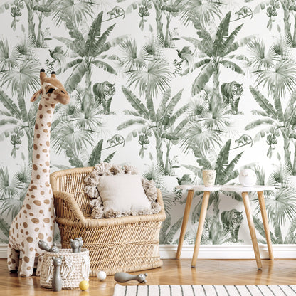 Green Tropical Jungle Wallpaper Botanical Wallpaper Peel and Stick and Traditional Wallpaper - D646