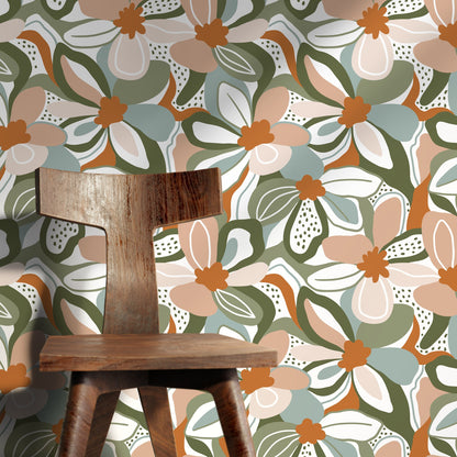 Colorful Floral Wallpaper Fun Wallpaper Peel and Stick and Traditional Wallpaper - D655