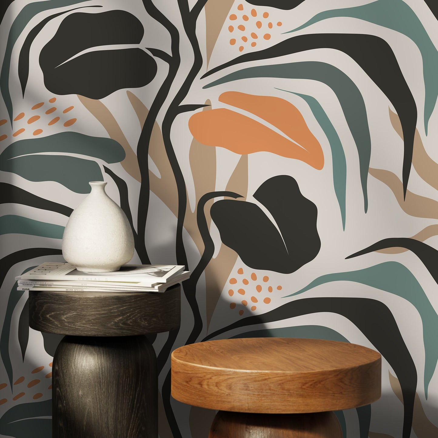 Tropical Boho Wallpaper Leaves Wallpaper Peel and Stick and Traditional Wallpaper - D718