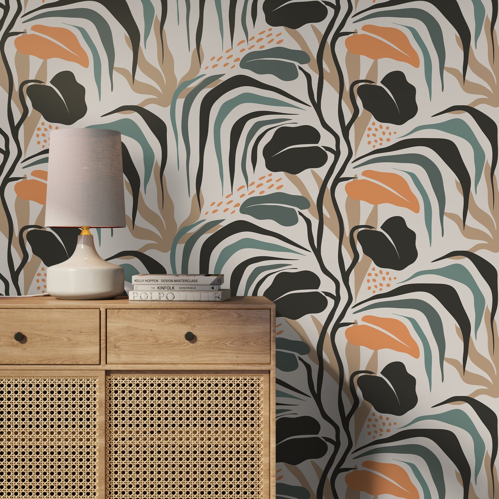 Tropical Boho Wallpaper Leaves Wallpaper Peel and Stick and Traditional Wallpaper - D718