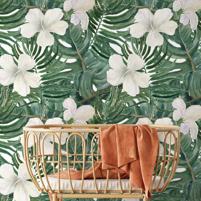 Removable Wallpaper, Tropical Wallpaper, Tropical, Wallpaper, Jungle, Leaves Wallpaper, Jungle Wall Decor, Jungle Wallcovering - A035