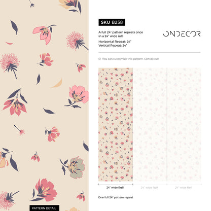 Flower Wallpaper - Removable Wallpaper Peel and Stick Wallpaper Wall Paper Wall - B258