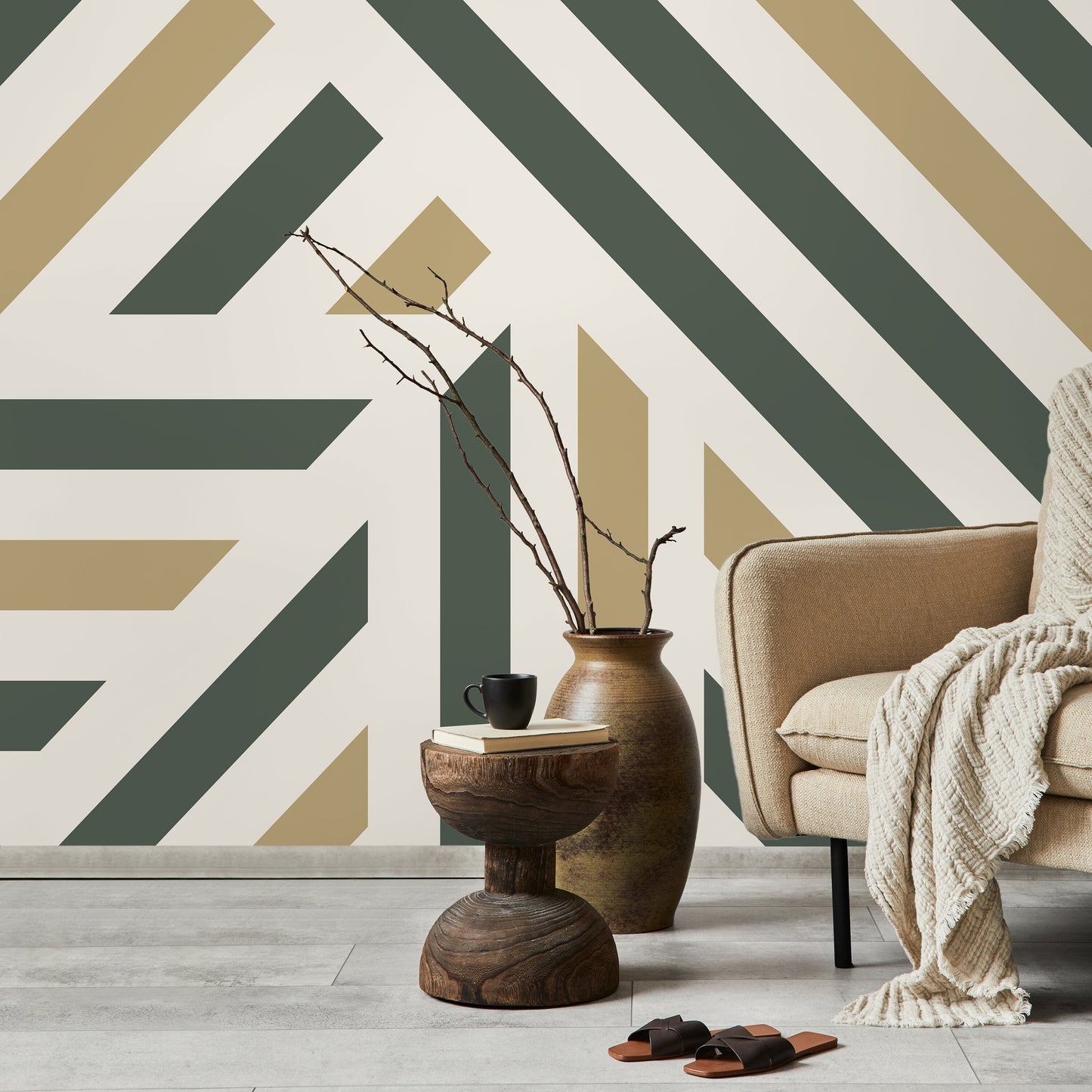 Green Geometric Wallpaper Modern Striped Wallpaper Peel and Stick and Traditional Wallpaper - D732