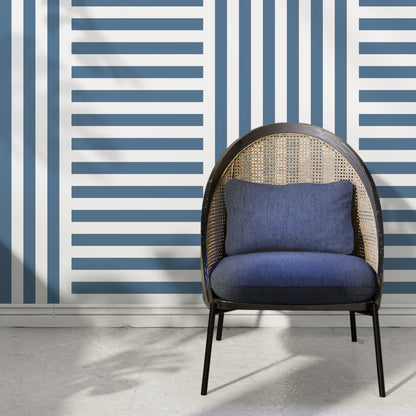 Blue Striped Wallpaper Modern Geometric Wallpaper Peel and Stick and Traditional Wallpaper - D738