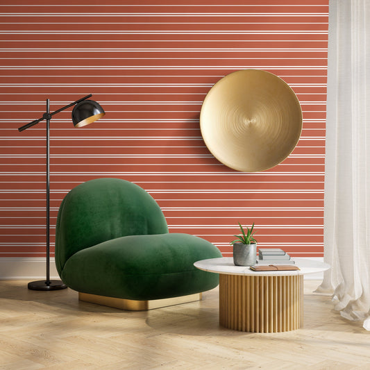 Terracotta Striped Wallpaper Modern Wallpaper Peel and Stick and Traditional Wallpaper - D761