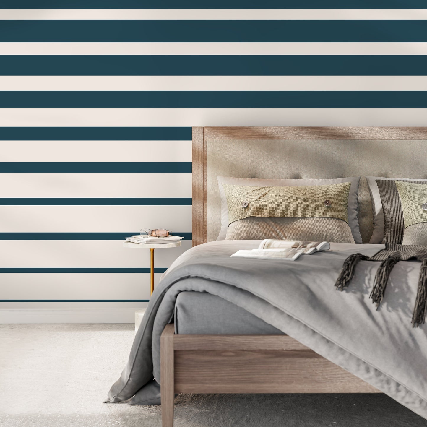 Dark Teal Blue Striped Wallpaper Modern Wallpaper Peel and Stick and Traditional Wallpaper - D729