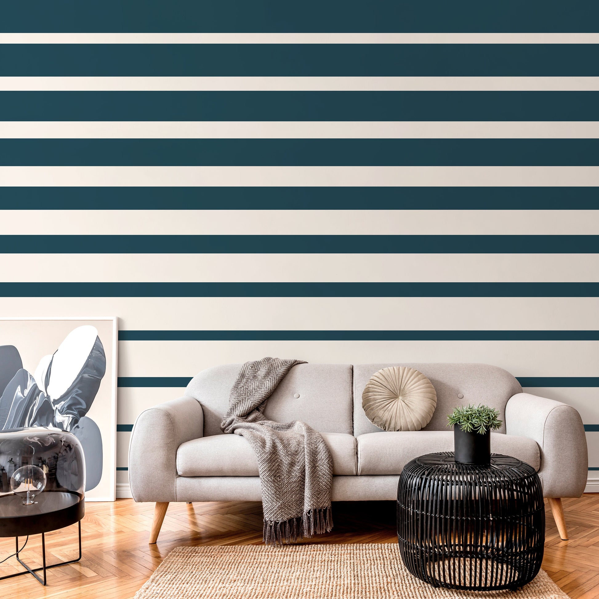 Dark Teal Blue Striped Wallpaper Modern Wallpaper Peel and Stick and Traditional Wallpaper - D729