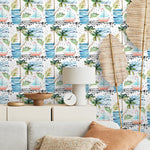 Palm Tree Wallpaper, Removable Wallpaper, Beach Wallpaper, Palm Leaves, Tropical Wall Decor, Jungle Wallpaper - A185