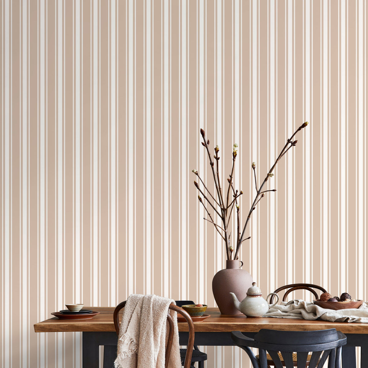 Beige Striped Wallpaper Vintage Wallpaper Peel and Stick and Traditional Wallpaper - D757