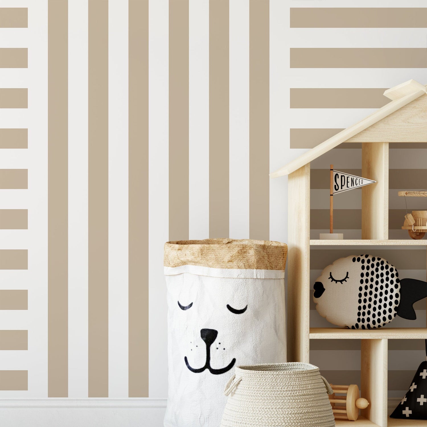 Beige Striped Wallpaper Modern Geometric Wallpaper Peel and Stick and Traditional Wallpaper - D736