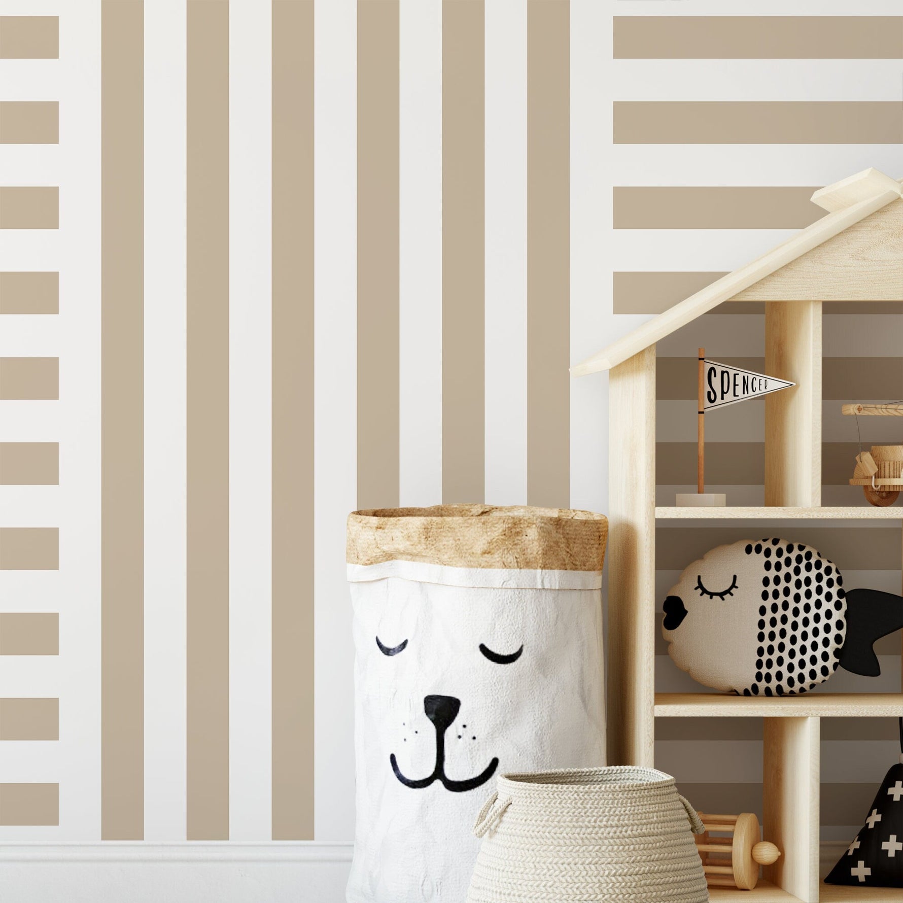 Beige Striped Wallpaper Modern Geometric Wallpaper Peel and Stick and Traditional Wallpaper - D736