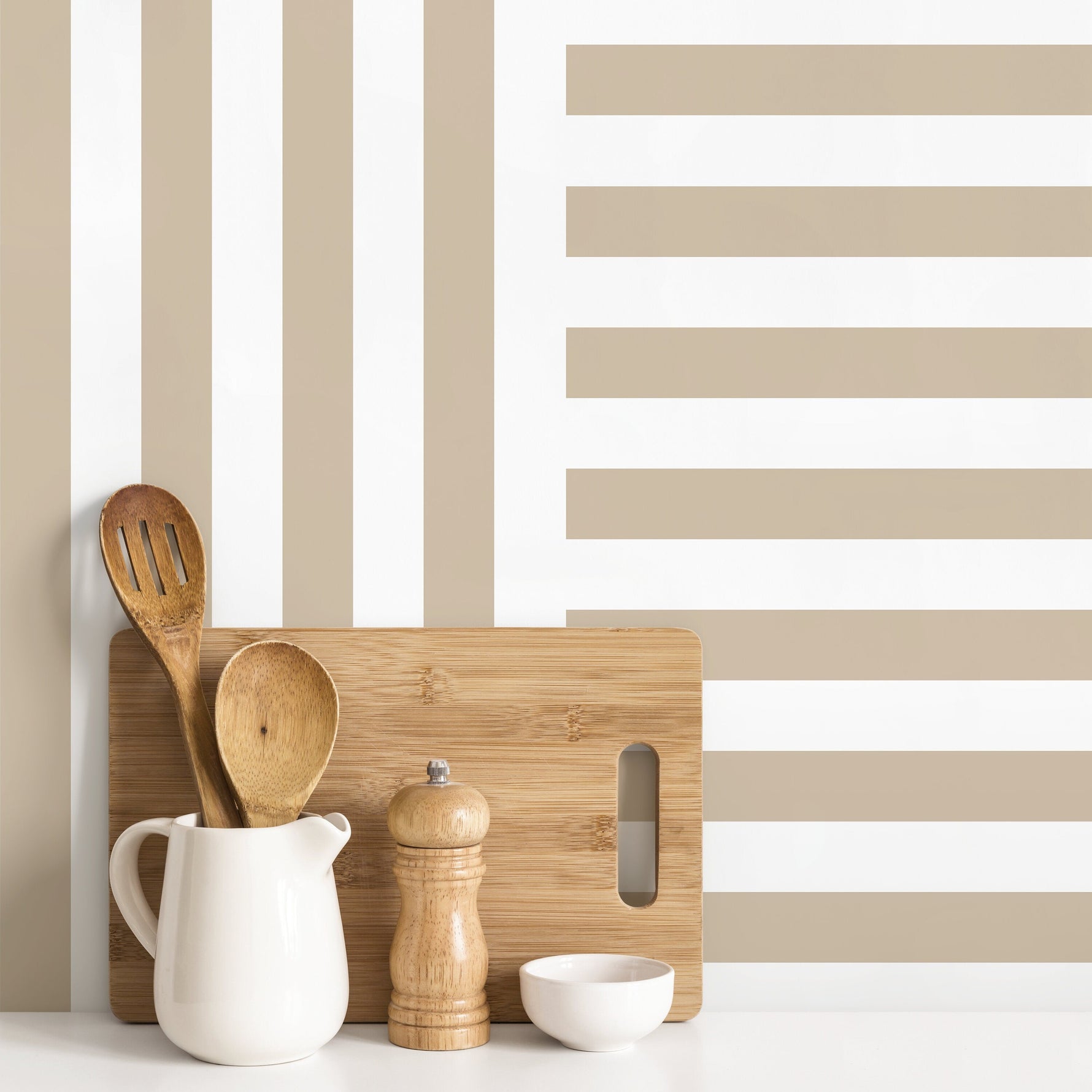 Beige Striped Wallpaper Modern Geometric Wallpaper Peel and Stick and Traditional Wallpaper - D736