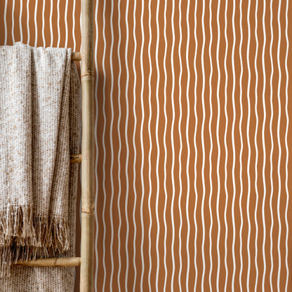 Terracotta Minimalist Lines Wallpaper Boho Wallpaper Peel and Stick and Traditional Wallpaper - D749