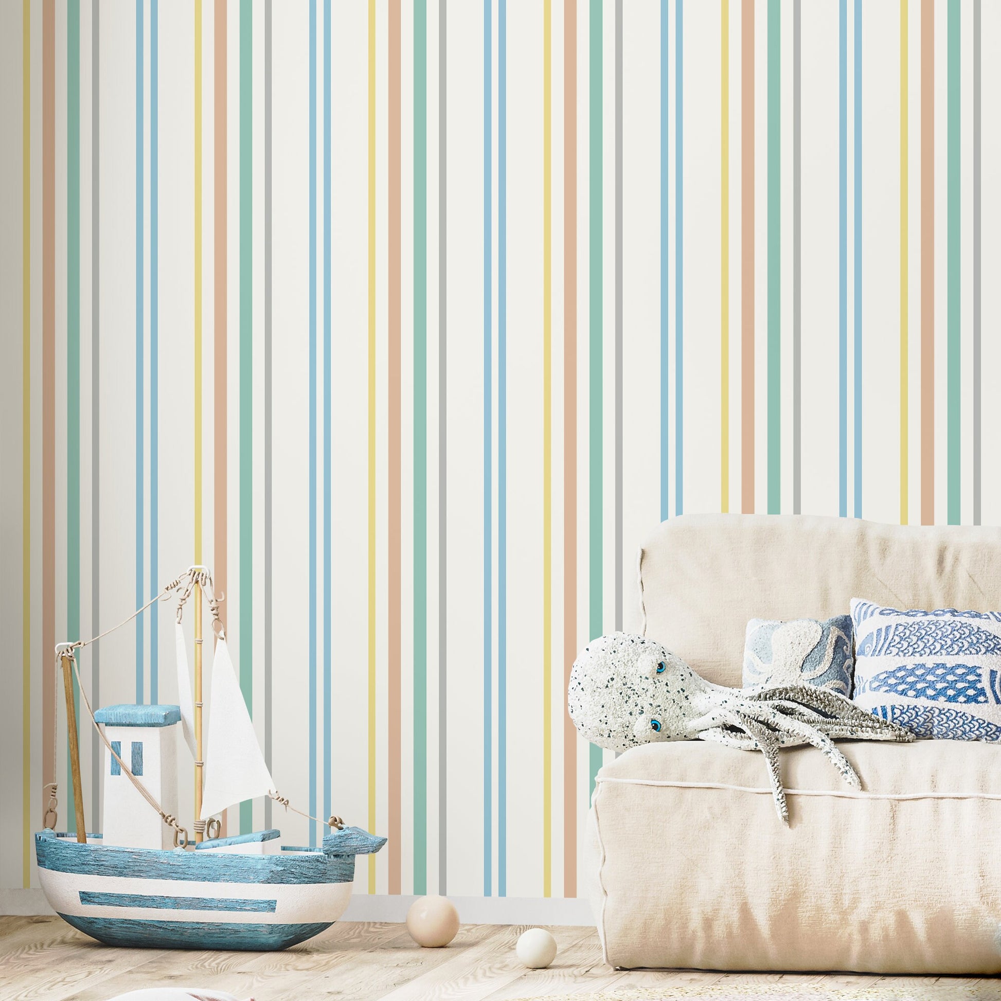 Colorful Striped Wallpaper Farmhouse Wallpaper Peel and Stick and Traditional Wallpaper - D786